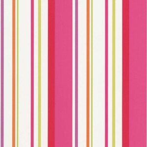 Papel de Parede Infantil Les Aventures 3 13052903 Listrado Tons de Rosa Verde Laranja e Vermelho