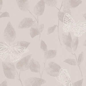 Papel de Parede Vinílico Life 4 304322 Folhas e Borboletas com leve brilho Tom de Cinza e Branco