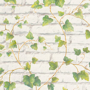 Papel de Parede Vinílico Wood'N Stone 2 319421 Imitação Tijolinho Tom Branco, Cinza com Folhas