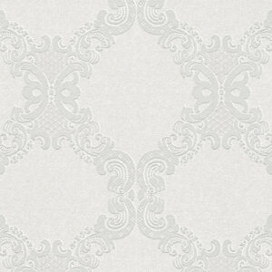 Papel de Parede Vinílico Elegance 5 360901 Arabesco Tom Branco e Cinza