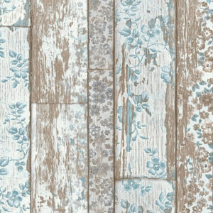 Papel de Parede Vinílico Wood'N Stone 2 361191 Imitação Madeira / Floral Tom de Bege, Azul e Branco