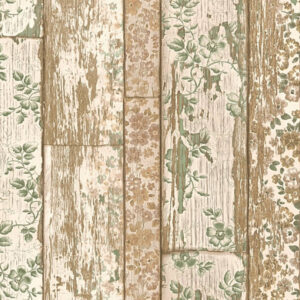Papel de Parede Vinílico Wood'N Stone 2 361192 Imitação Madeira / Floral Tom de Marrom, Bege e Verde