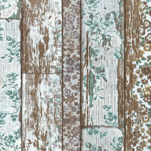 Papel de Parede Vinílico Wood'N Stone 2 361193 Imitação Madeira / Floral Tom de Marrom, Verde e Branco
