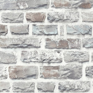 Papel de Parede Vinílico Wood'N Stone 2 361403 Imitação Tijolinho Tom Branco e Cinza