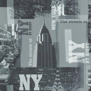 Papel de Parede Infantil Les Aventures 3 51123509 New York Tons de Cinza, Branco e Azul