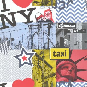Papel de parede Les Aventures 3 51164210 Teenager Tons de Cinza, Branco, Amarelo, Vermelho e Azul