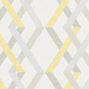 Papel de Parede Vinílico Linen Style 367592 Geométrico Amarelo, Cinza e Bege “Consultar disponibilidade do Produto 19 9 8750-5835”