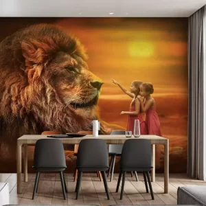 Adesivo de Parede Foto Mural Animais Leão e Garotinhas 04 MP | Consultar Prazo de Produção e envio |