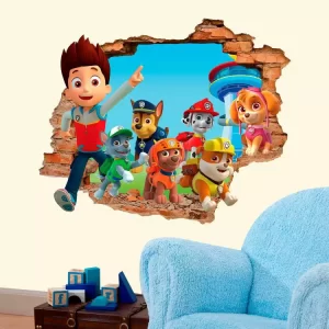 Adesivo de Parede Buraco Falso 3D Patrulha Canina 122cm x 100cm | Consultar Prazo de Produção e envio |