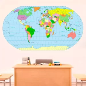 Adesivo de Parede Mapa-Múndi Plano 180cm x 100cm | Consultar Prazo de Produção e envio |