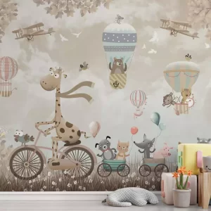 Adesivo de Parede Foto Mural Animas Baby de Bicicleta e Balões MP | Consultar Prazo de Produção e envio |