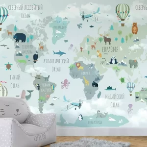 Adesivo de Parede Foto Mural Mapa-Mundi Infantil Tons de Verde | Consultar Prazo de Produção e envio |