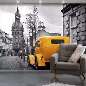 Adesivo de Parede Foto Mural Paisagem Preta e Branca Carro Amarelo MP | Consultar Prazo de Produção e envio |