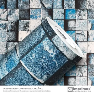 Adesivo Pedras Cubo 3D Azul Pacifico 0,60 x 10mts “Consultar disponibilidade do Produto 19 9 8750-5835"