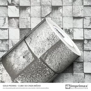 Adesivo Pedras Cubo 3D Cinza Medio 0,60 x 10mts “Consultar disponibilidade do Produto 19 9 8750-5835"