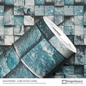 Adesivo Pedras Cubo 3D Azul Coral 0,60 x 10mts “Consultar disponibilidade do Produto 19 9 8750-5835"