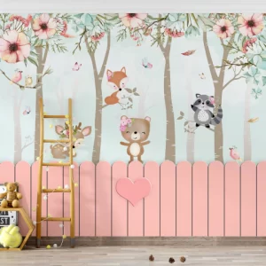 Papel de Parede Adesivo Safari Baby Verde Floral | Consultar Prazo de Produção e envio |