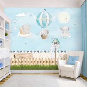Papel de Parede Adesivo Safari Elefante Baby Cute Azul | Consultar Prazo de Produção e envio |