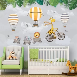 Papel de Parede Adesivo Safari Girafa Baloeira Cinza | Consultar Prazo de Produção e envio |