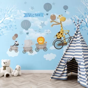 Papel de Parede Adesivo Safari Girafa Soft Azul | Consultar Prazo de Produção e envio |
