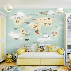 Papel de Parede Adesivo Safari Mapa Mundi Verde | Consultar Prazo de Produção e envio |