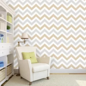 Papel de Parede Adesivo Chevron Cinza Branco e Bege Personalizado | Consultar Prazo de Produção e envio |