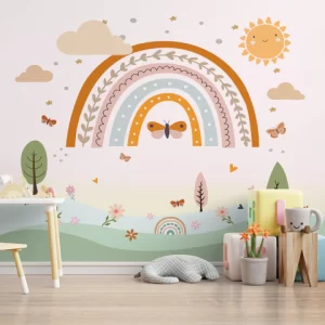 Papel de Parede Adesivo Jardim Arco-íris Borboletas Boho | Consultar Prazo de Produção e envio |