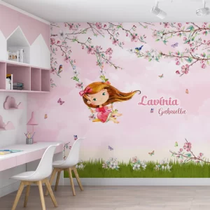 Papel de Parede Adesivo Menina Jardim Balanço | Consultar Prazo de Produção e envio |
