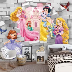 Papel de Parede Adesivo Tema Princesas Tijolinho 3D Personalizado | Consultar Prazo de Produção e envio |