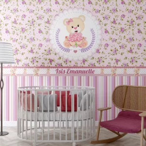 Papel de Parede Adesivo Tema Ursa Princesa Realeza Floral Personalizado | Consultar Prazo de Produção e envio |