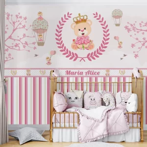 Papel de Parede Adesivo Tema Ursa Princesa Rosa Baloeira Personalizado | Consultar Prazo de Produção e envio |