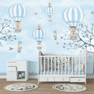 Papel de Parede Adesivo Urso Baloeiro Soft Baby Azul Personalizado | Consultar Prazo de Produção e envio |