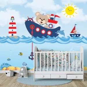 Papel de Parede Adesivo Urso Marinheiro Azul Personalizado | Consultar Prazo de Produção e envio |