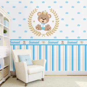 Papel de Parede Adesivo Urso Príncipe Soft Azul e Branco Personalizado | Consultar Prazo de Produção e envio |