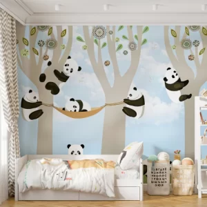 Papel de Parede Adesivo Ursos Panda Azul Personalizado | Consultar Prazo de Produção e envio |