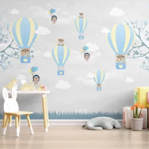 Papel de Parede Adesivo Urso Baloeiro Cinza e Azul Personalizado | Consultar Prazo de Produção e envio |
