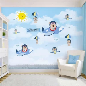 Papel de Parede Adesivo Urso Aviador Azul Personalizado | Consultar Prazo de Produção e envio |
