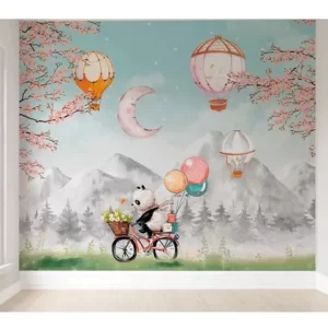 Papel de Parede Adesivo Safari Panda com Flores Floral Personalizado | Consultar Prazo de Produção e envio|