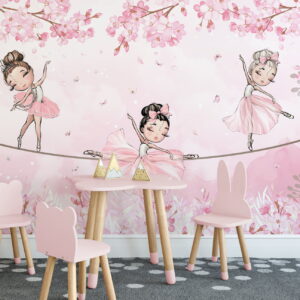 Papel de Parede Adesivo Bailarina Jardim de Flores Rosa Floral Personalizado | Consultar Prazo de Produção e envio |