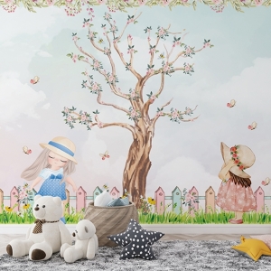 Papel de Parede Adesivo Meninas no Jardim | Consultar Prazo de Produção e envio |