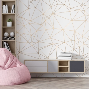 Papel de Parede Adesivo Zara Clássico Branco e Dourado | Consultar Prazo de Produção e envio |