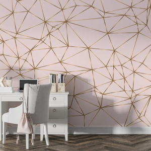 Papel de Parede Adesivo Zara Clássico Dourado e Rosê | Consultar Prazo de Produção e envio |