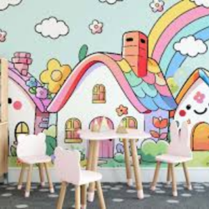Papel de Parede Adesivo Arco Iris Colorido e Casinha GCC | Consultar Prazo de Produção e envio |