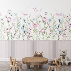 Papel de Parede Adesivo Floral com Boroboletas | Consultar Prazo de Produção e envio |