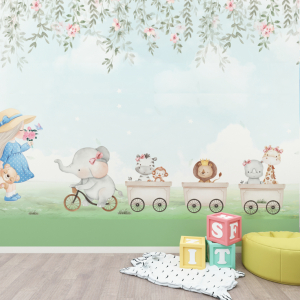 Papel de Parede Adesivo Menina e os Animaizinhos | Consultar Prazo de Produção e envio |