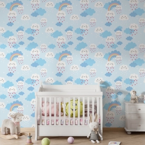 Papel de Parede Adesivo Nuvens Chuva de Corações Azul | Consultar Prazo de Produção e envio |