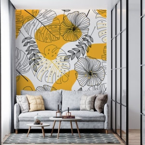 Papel de Parede Adesivo Floral Tropical Amarelo | Consultar Prazo de Produção e envio |