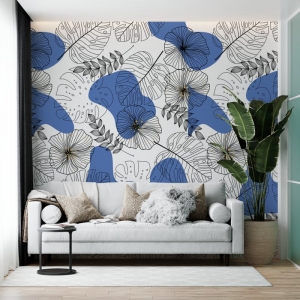 Papel de Parede Adesivo Floral Tropical Azul | Consultar Prazo de Produção e envio |