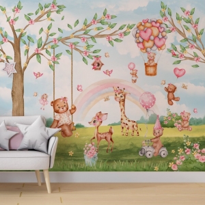 Papel de Parede Adesivo Jardim com Animais Aquarela | Consultar Prazo de Produção e envio |