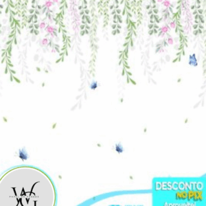 Papel de Parede Personalizado | Cortina de Flores com Borboletas